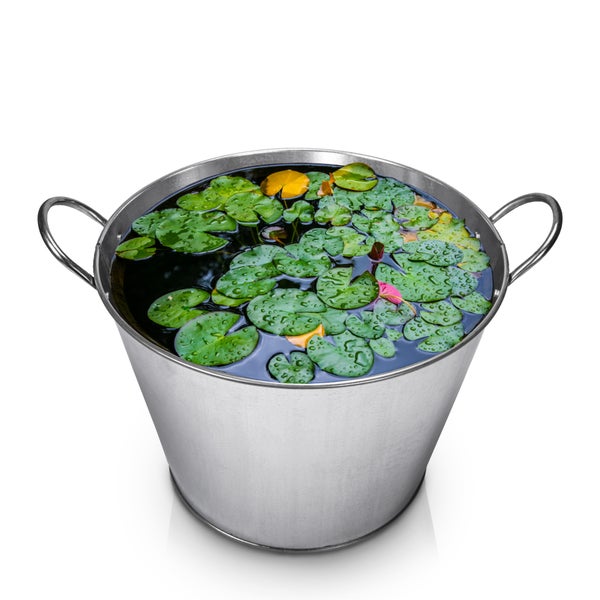BigDean Zinkwanne rund – extra stark & hoch wasserdicht  Ø 40cm x 29 cm H - Gartenteich, Miniteich, Blumenwanne, Getränkekühler, Eiskübel - mit stabilen Griffen zum Bepflanzen und Befüllen