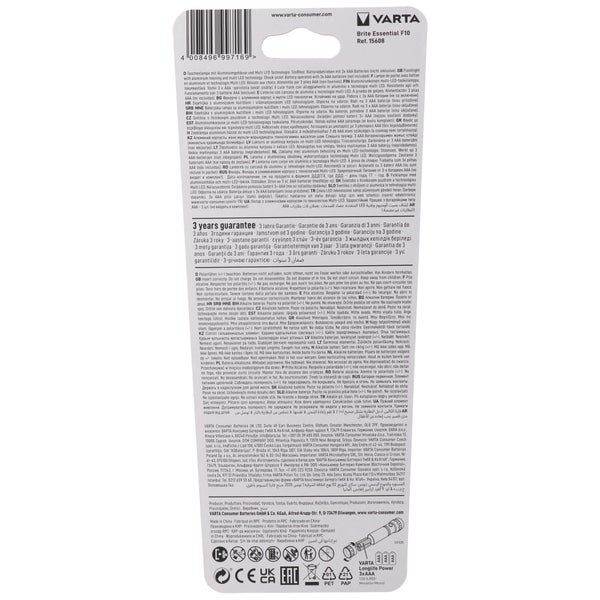 Varta LED Taschenlampe Brite Essential F10 20lm, exkl. 3x Batterie Micro AAA, Retail Blister