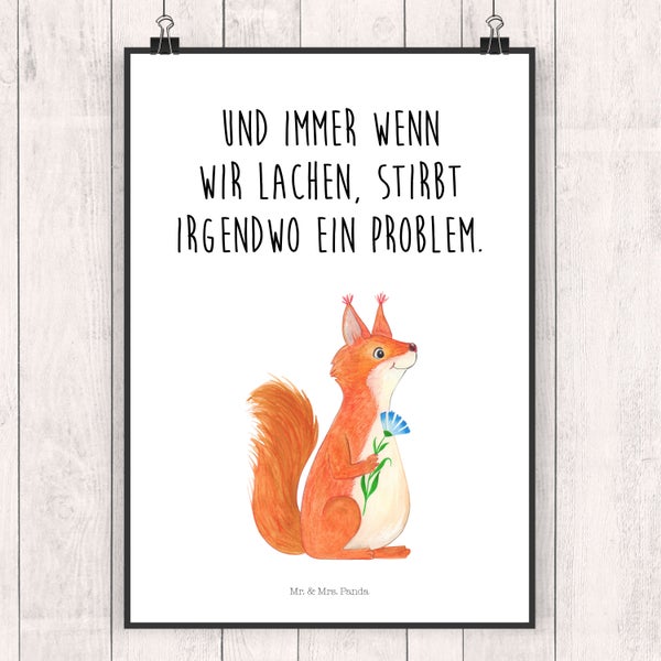 Mr. & Mrs. Panda DIN A5 Poster Eichhörnchen Blume - Weiß