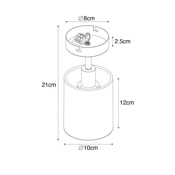 Technische Zeichnung einer Deckenleuchte mit Maßangaben