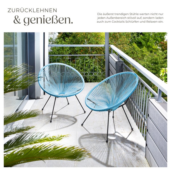 2er Set Gartenstuhl tectake Santana Belastbarkeit 120 kg, 70,5 x 69 x 78 cm Retro-Design im Acapulco-Stil blau