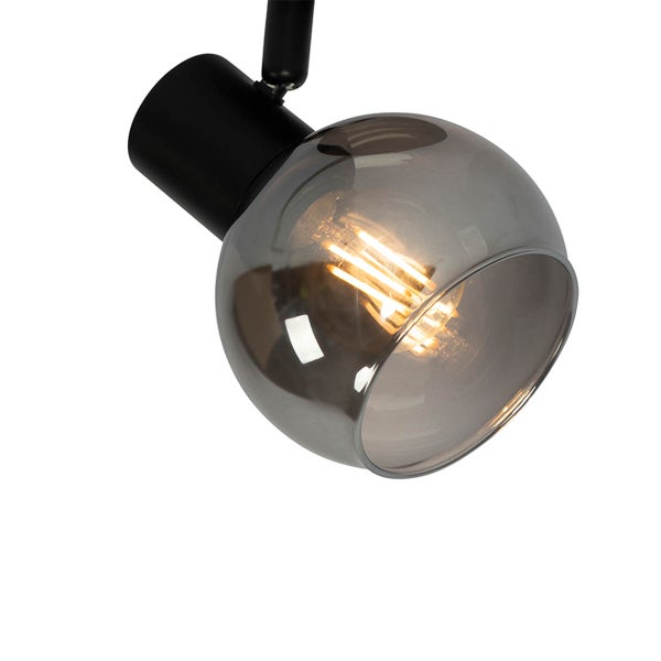 Schwarzfarbene Deckenleuchte mit rauchgrauem Glasschirm