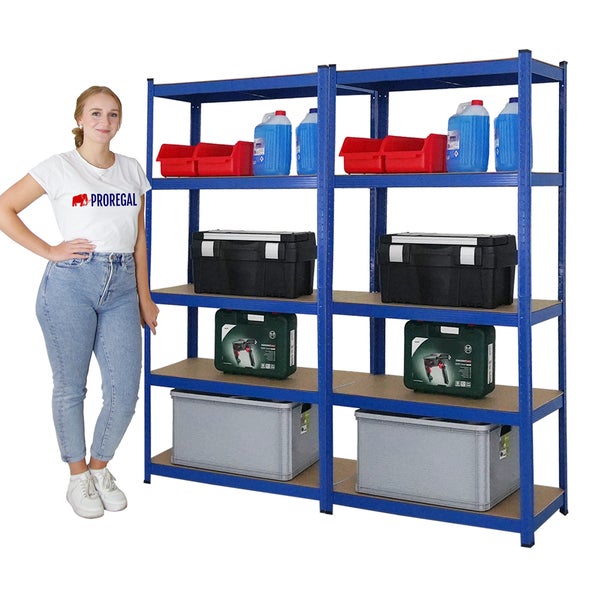 PROREGAL Mega Deal 2x Schwerlastregal Ragnar HxBxT 180 x 90 x 40 cm Fachlast 175 kg Blau