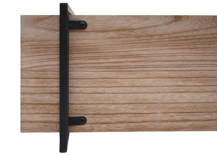 Wandregal mit Holzbrett und Metallhalterung