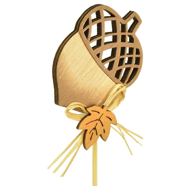 Dekofigur Eichel aus Holz mit Blatt und Schleife