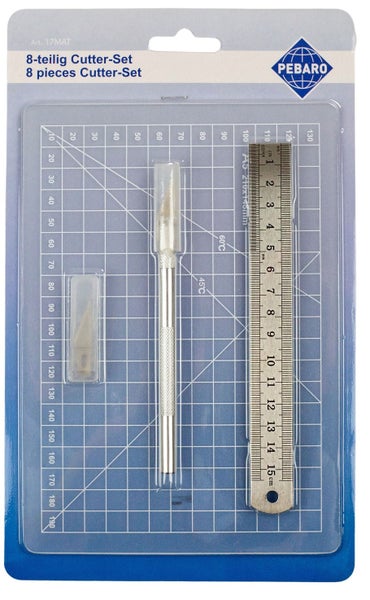 PEBARO 17MAT - Cutter-Set, 8-teilig, mit Cutter-Messer, Lineal und Schneidematte