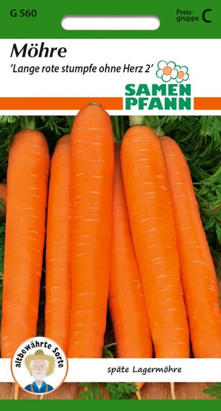 Karottensamenpackung für lange, rote, stumpfe Karotten ohne Herz