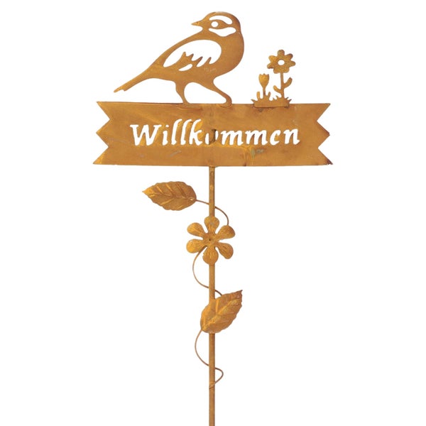 FRANK FLECHTWAREN | Gartenstecker Willkommen, METALL, H: 100 cm
