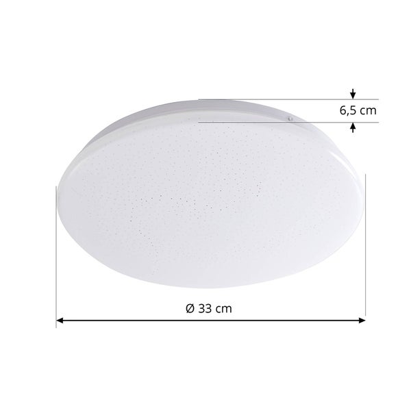Runde Deckenleuchte mit Sternenhimmel-Effekt, Durchmesser 33 Zentimeter und Höhe 6,5 Zentimeter.