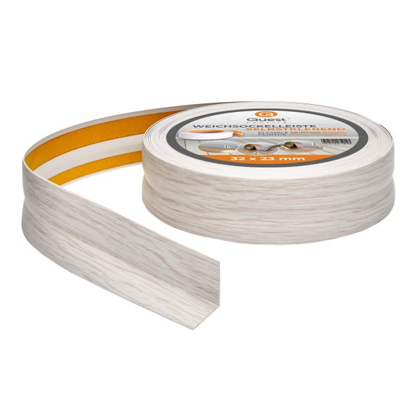 Quest Weichsockelleiste Selbstklebend 32 x 23 mm, PVC Sockelleiste, Flexibel, Birke, 5 Meter