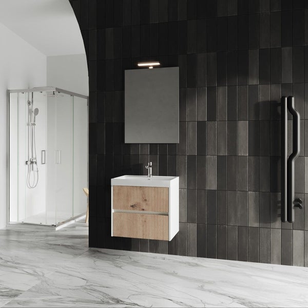 Badezimmermöbel zur Wandmontage in 60cm in goldeiche geriffelt  | Cortina