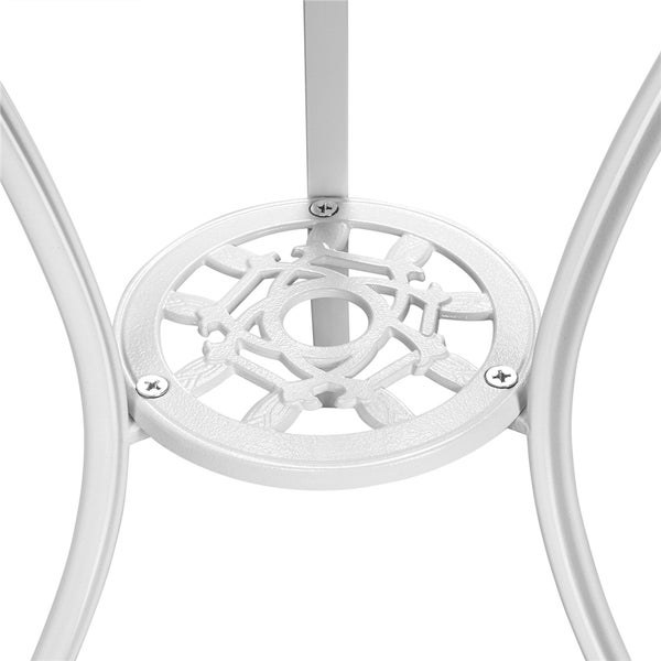 Detailaufnahme des Untergestells eines Bistrotisches mit dekorativem Design