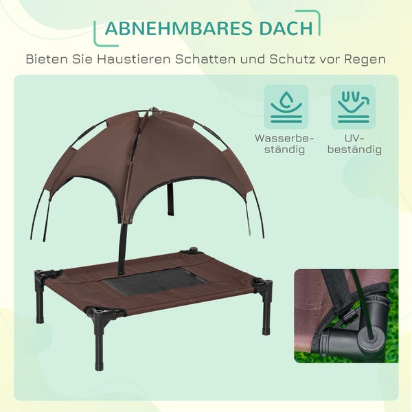 PawHut Hundebett, L61 x B46 x H62 cm, Metall, Oxford, Netzstoff, Taftstoff, Kaffee+Schwarz