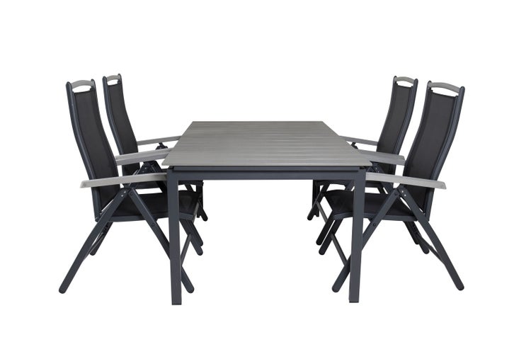 Levels Gartenset Tisch 100x160/240cm und 4 Stühle 5pos Albany schwarz, grau. 100 X 160 X 75 cm