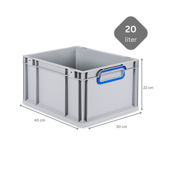 PROREGAL Spar Set 5x Eurobox Nextgen Color Mit Auflagedeckel & Schiebeschnappverschlüsse HxBxT 22 x 30 x 40 cm Griffe Blau Geschlossen Glatter Boden