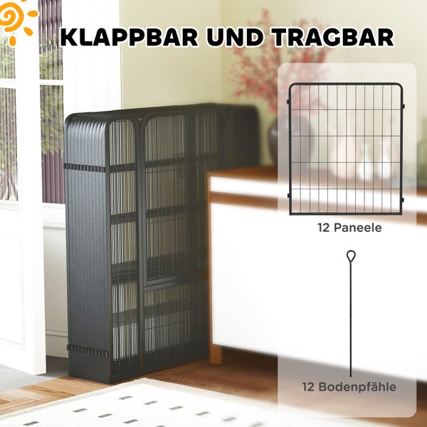 PawHut Welpenlaufstall 12-teilig Welpenauslauf mit 12 Gitterplatten Tür Erdspießen flexibel faltbar Schutzplane Freilaufgehege 100cm hoch Hundelaufstall drinnen draußen Welpengitter für Hund Katze