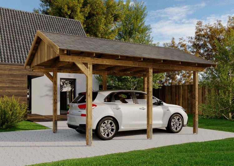 Alpholz Satteldachcarport Tirol Carport aus Holz in Grün, Unterstand, Überdachung imprägniert