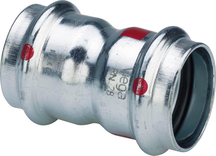 Viega Prestabo Muffe aus verzinktem Stahl für Presssysteme, Durchmesser 28 Millimeter.