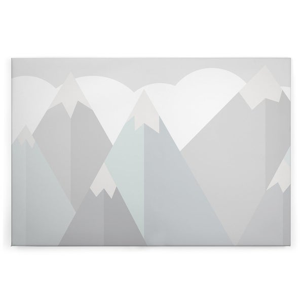 Wandbild mit stilisierter Berglandschaft und geometrischen Gipfeln in neutralen Tönen als Leinwanddruck