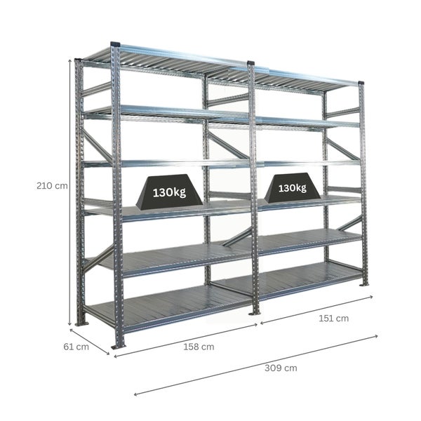 Metallregal mit Abmessungen und einer Traglast von 130 Kilogramm