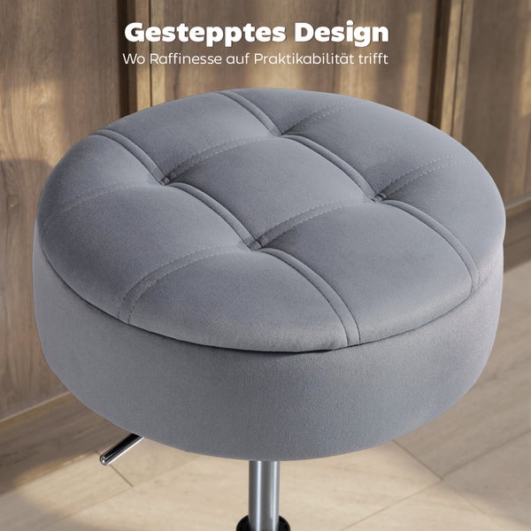 Gepolsterter, runder Hocker mit gestepptem Design und Metallfuß