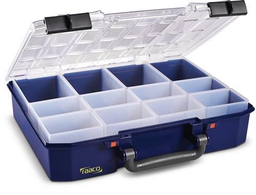 Werkzeugkoffer mit transparentem Deckel und Fächern zur Aufbewahrung