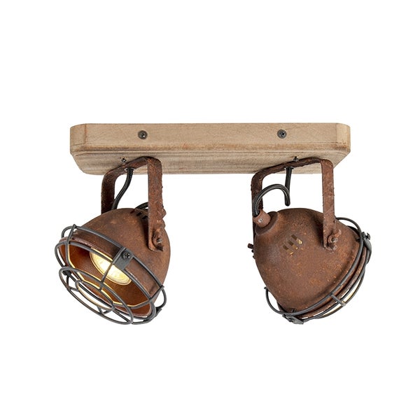 Deckenleuchte mit zwei Strahlern aus Holz und Metall