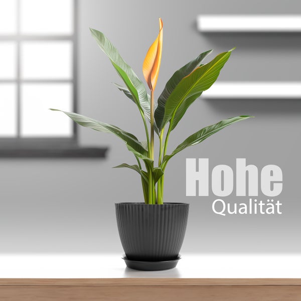BigDean 8er Set Blumentopf in 8 verschiedenen Größen mit passenden Untersetzer Anthrazit – hochwertiger & wetterfester Pflanztopf – perfekt für Innen- & Außenbereich geeignet