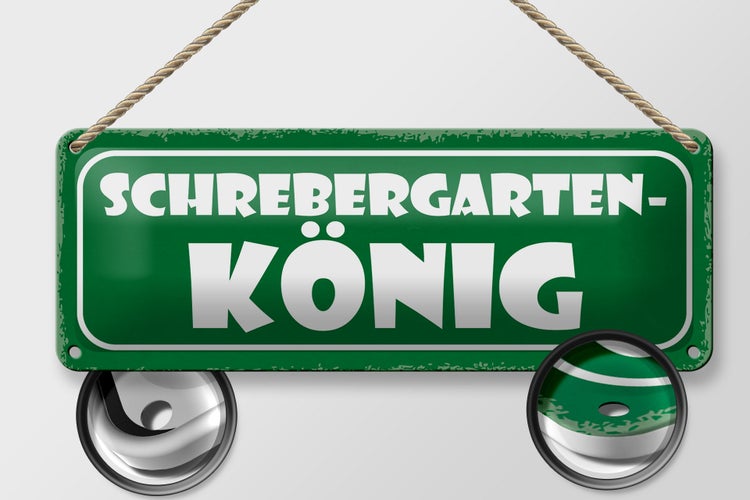 Blechschild Spruch 27x10cm Schrebergarten König Grill Dekoration