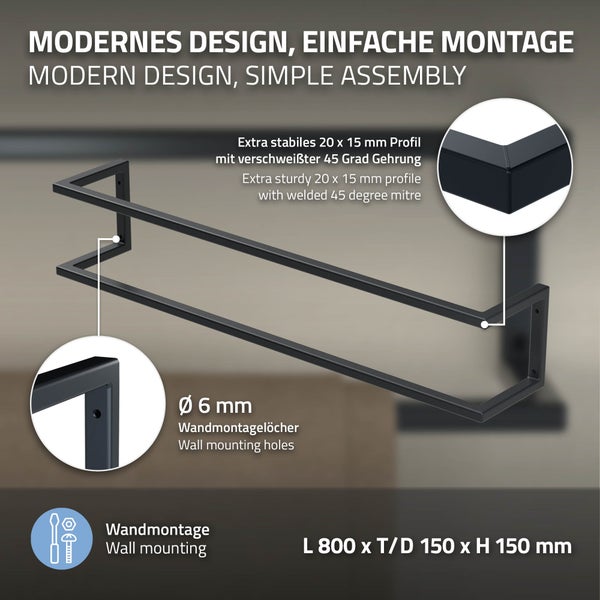 ML-Design Handtuchhalter, Stahl, 15 x 15 x 80 cm, Anthrazit, Handtuchregal, Handtuchständer, Handtuchstange, Badezimmer Wandhalterung, Gästehandtuchhalter, Vertikal oder Horizontal Wandmontage