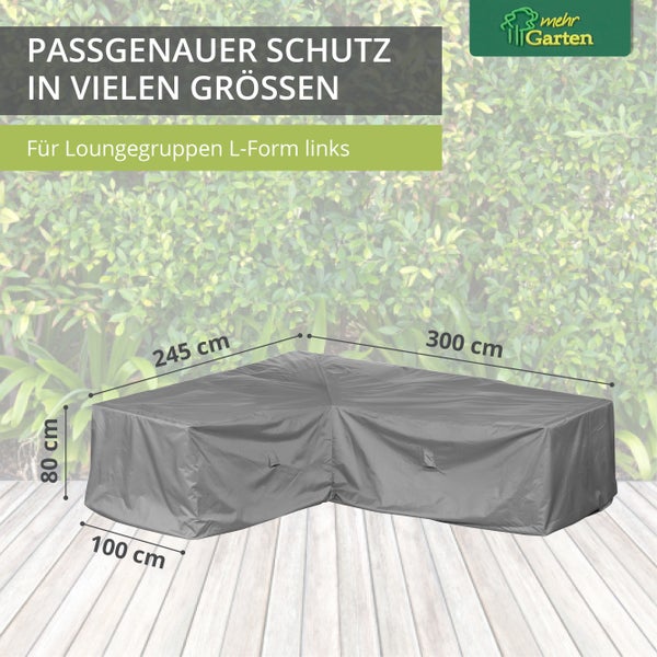 Mehr Garten - Premium Abdeckung für Eck-Loungegruppe, Ottomane Rechts: 255(B)x195(T)x80(H) cm I Robuste Gartenmöbel-Schutzhülle wasserdicht und wetterfest aus Oxford 600D Gewebe I Lichtgrau