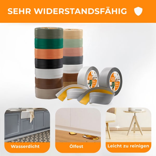 Flexible Sockelleisten in verschiedenen Farben als Rollen zur einfachen Selbstmontage mit selbstklebender Rückseite für Bodenbeläge.