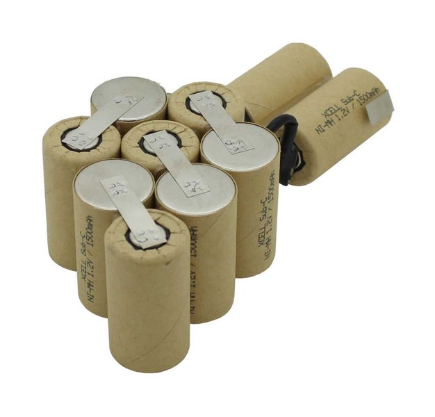 Akkupack aus sechs Xcell Sub-C Nickel-Metallhydrid-Zellen mit 1,2 Volt und 1500 Milliamperestunden Kapazität
