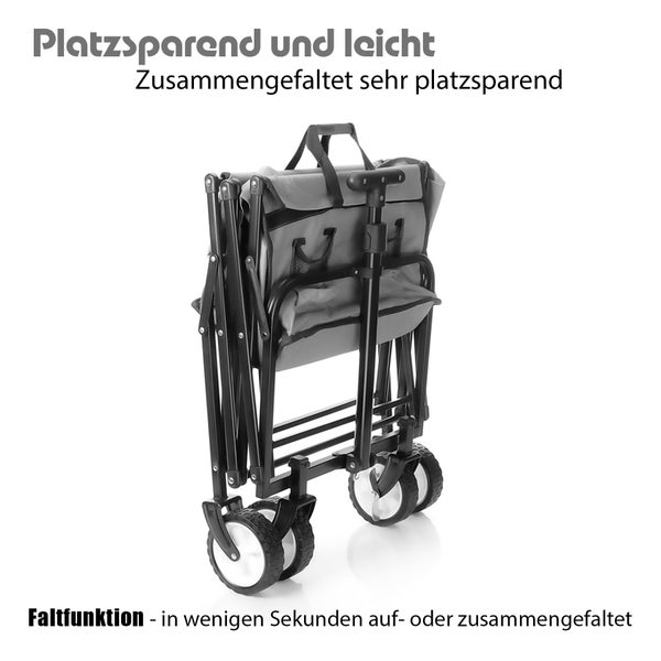 BigDean Bollerwagen faltbar grau belastbar bis 80kg – Bollerwagen platzsparend zusammenklappbar für Ausflüge, Camping & Einkäufe