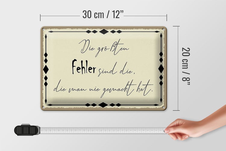 Blechschild Spruch 30x20cm die größten Fehler sind die