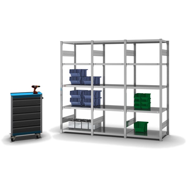 PROREGAL Fachbodenregal Stecksystem T-Profil Medium-Duty Grundregal HxBxT 200 x 75 x 50 cm 5 Ebenen Fachlast 230 kg Beidseitig Nutzbar Verzinkt