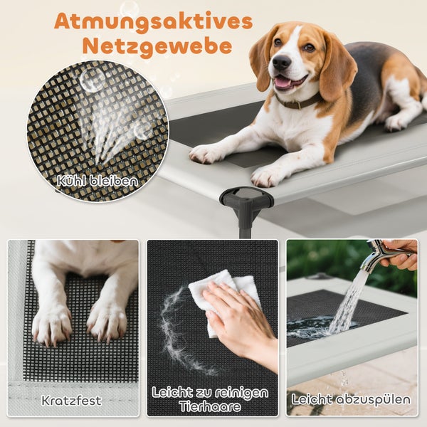 Hundebett mit atmungsaktivem Netzgewebe, kratzfestem Material, einfacher Reinigung von Tierhaaren und abwaschbarer Oberfläche.