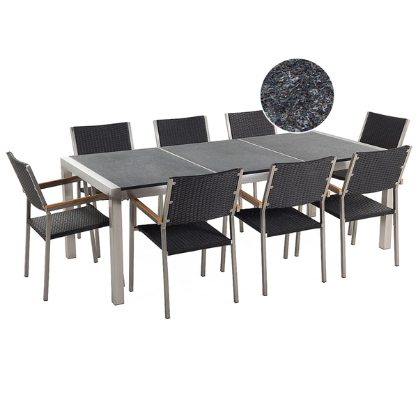 Gartenmöbel Set 8-Sitzer GROSSETO Dreifachplatte Granit geflammter Schwarz