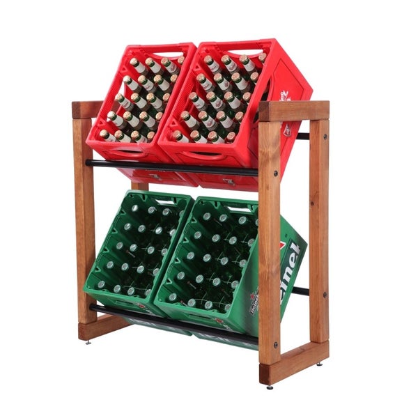 PROREGAL Getränkekistenregal HARZ HxBxT 85x82x35cm 4 Kisten auf 2 Ebenen Massives Kiefernholz Braun geölt