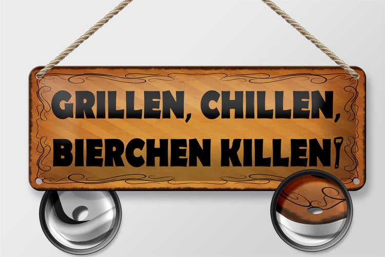 Blechschild Spruch 27x10cm Grillen chillen Bierchen killen Dekoration