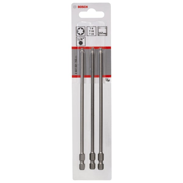 Bosch Torx-Schrauberbits T8, T10 und T15, Länge 152 mm, im Set