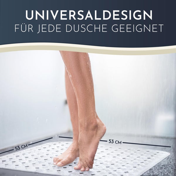 Homerella® Duschmatte rutschfest - 100% BPA frei - Inkl. 2 Haken zum Aufhängen 53x53cm - Antirutschmatte Dusche hautsensitiv & schimmelresistent - Duscheinlage maschinenwaschbar