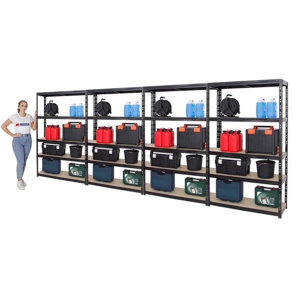 PROREGAL Mega Deal 4x Schwerlastregal Giant Tiger HxBxT 200 x 120 x 40 cm Fachlast 265 kg 5-Ebenen Schwarz