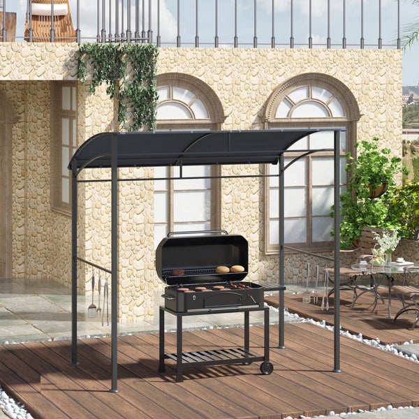 Outsunny Grillpavillon 215 x 150 x 220 cm Wasserabweisend Gartenpavillon mit Gebogendach, Gartenlauben mit Haken, BBQ Pavillon, Gartenzelt Grillzelt Partyzelt für Garten Party Picknick BBQ, Grau