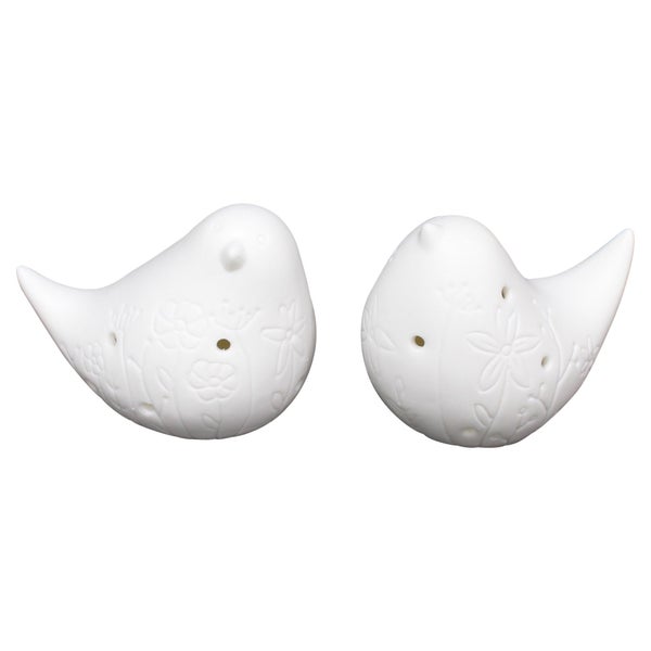 FRANK FLECHTWAREN | LED-Vogel Blumenwiese, 2er Set, PORZELLAN, 9 x 5,8 x 7 cm, 9,4 x 6,4 x 7 cm