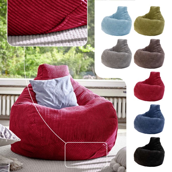 Green Bean Sitzsack mit Rückenlehne 80x80x90cm - Gaming Chair mit 230L Füllung Cordstoff - Bean Bag Bodenkissen Lounge Sitzhocker Relax-Sessel Gamer Gamingstuhl Rot