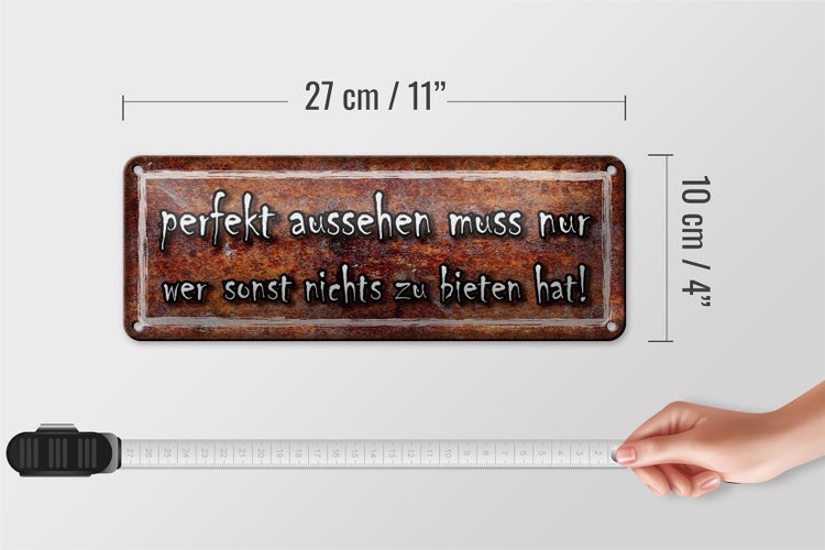 Blechschild Spruch 27x10cm perfekt aussehen muss nur wer Dekoration