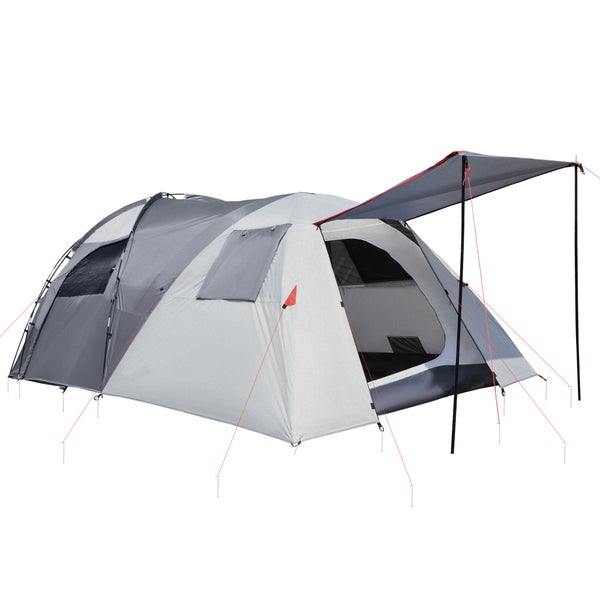 Outsunny Campingzelt für 5 Personen, mit Schlafzimmer,  490L x 250B x 185H cm, PE, Polyester, Grau