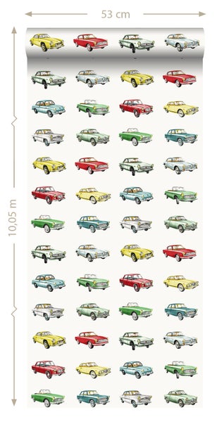 Tapetenrolle mit Oldtimer-Motiven, 53 cm breit und 10,05 m lang
