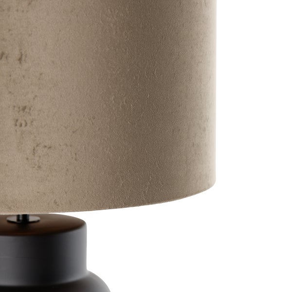 Design Tischleuchte schwarzer Samt-Schirm Taupe mit Gold 35 cm - Alisia